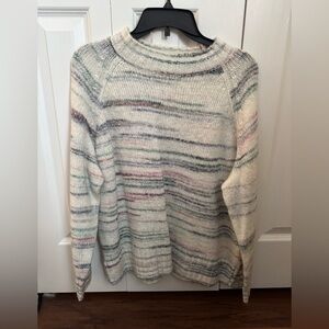 Old Navy Cream Multicolor Striped Turtleneck Sweater